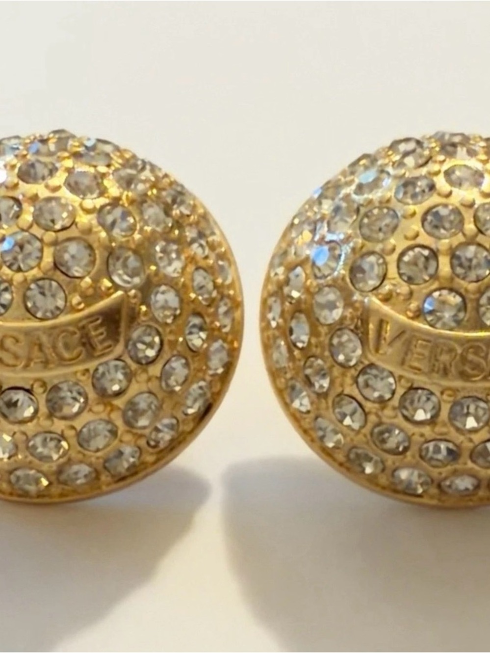 Versace Upcycled Gold Tone & Rhinestone Dome Earrings - Picture 1 of 4